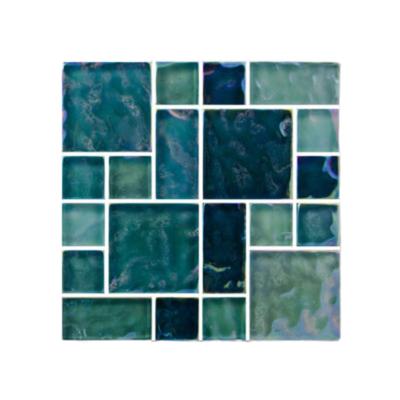 Aquabella Shimmer Aquamarine Block Random Glass Mosaic 12"x12" Pool Tile (SH-894)