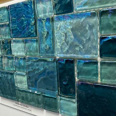 Aquabella Shimmer Aquamarine Block Random Glass Mosaic 12"x12" Pool Tile (SH-894) - Hover