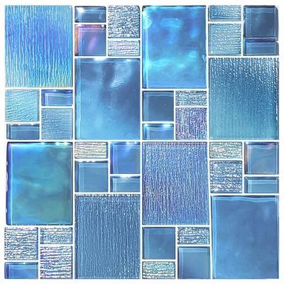 Avalon Blue Mixed Glass Mosaic 12"x12" Pool Tile