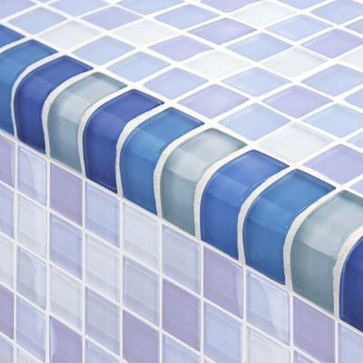Crystal Trim Turquoise Cobalt Blue Blend Glass Bullnose Pool Tile (Covering 1 Linear Foot)
