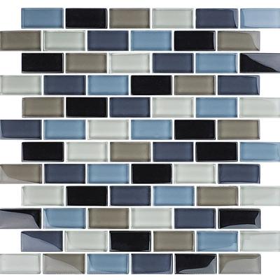 Crystal Black Charcoal Gray Taupe Blend 1x2 Glass Mosaic 12"x12" Pool Tile