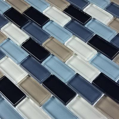 Crystal Black Charcoal Gray Taupe Blend 1x2 Glass Mosaic 12"x12" Pool Tile - Hover