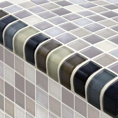 Crystal Trim Black Charcoal Gray Taupe Blend Glass Bullnose Pool Tile (Covering 1 Linear Foot)