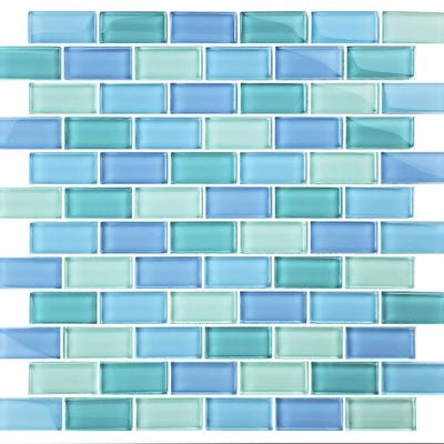 Crystal Turquoise Blue Blend 1x2 Glass Mosaic 12"x12" Pool Tile