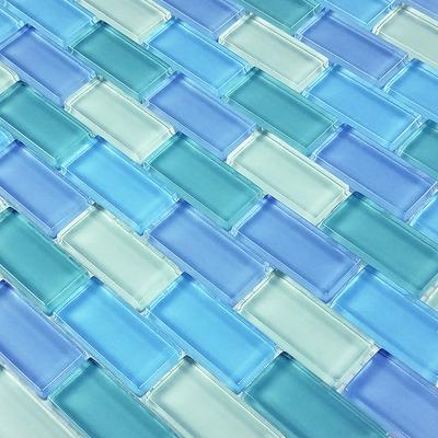 Crystal Turquoise Blue Blend 1x2 Glass Mosaic 12"x12" Pool Tile - Hover