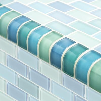 Crystal Trim Turquoise Blue Blend Glass Bullnose Pool Tile (Covering 1 Linear Foot)