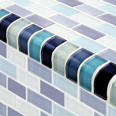 Crystal Trim Aqua Blend Glass Bullnose Pool Tile (Covering 1 Linear Foot)