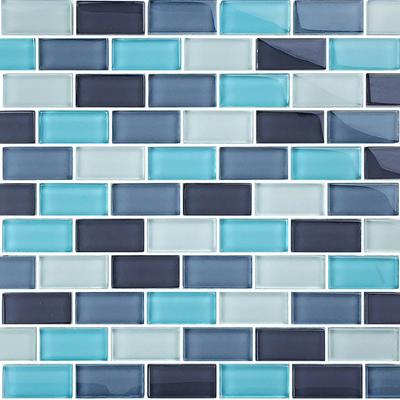 Crystal Aqua Blend 1x2 Glass Mosaic 12"x12" Pool Tile