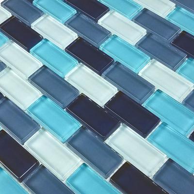 Crystal Aqua Blend 1x2 Glass Mosaic 12"x12" Pool Tile - Hover