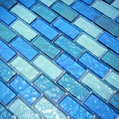 Galaxy Blue Blend 1x2 Glass Mosaic 12"x12" Pool Tile - Hover