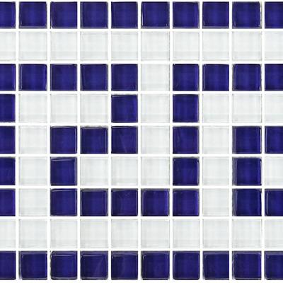 Greek Key Blue White 5/8x5/8 Glass Mosaic 12"x12" Pool Tile