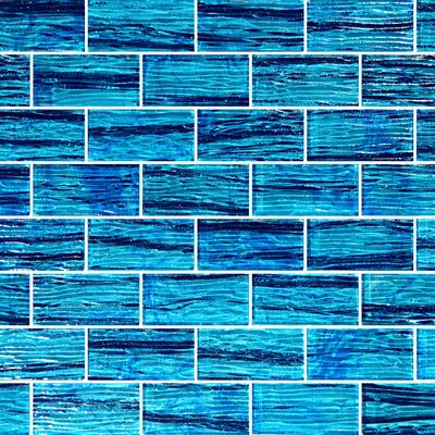 Mirage Cayman Blue 1.5x3 Glass Mosaic 12"x12" Pool Tile