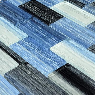 Mirage Blue Black Blend 1.5x3 Glass Mosaic 12"x12" Pool Tile - Hover