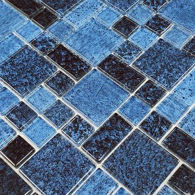 Nightfall Azure Black Mixed Glass Mosaic 12"x12" Pool Tile - Hover