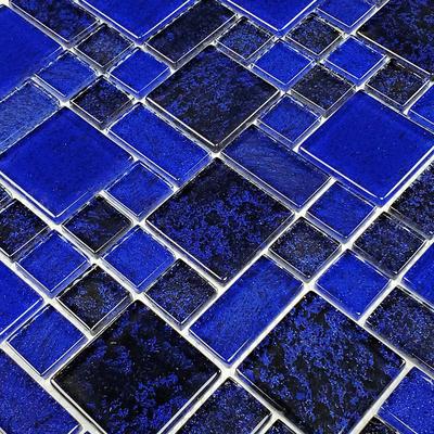 Nightfall Cobalt Black Mixed Glass Mosaic 12"x12" Pool Tile - Hover