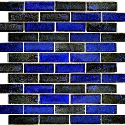 Nightfall Cobalt Black 1x3 Glass Mosaic 12"x12" Pool Tile
