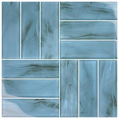 Panama Weave Metro Blue 2x6 Glass Mosaic 12"x12" Pool Tile