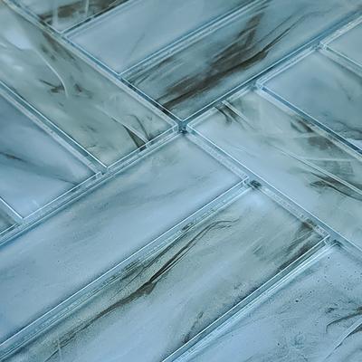 Panama Weave Metro Blue 2x6 Glass Mosaic 12"x12" Pool Tile - Hover