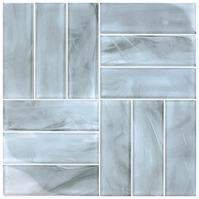 Panama Weave Metro Gray 2x6 Glass Mosaic 12"x12" Pool Tile