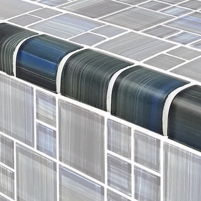 Watercolors Trim Steel Blue Gray Blend 2x2 Glass Bullnose Pool Tile (Covering 1 Linear Foot)