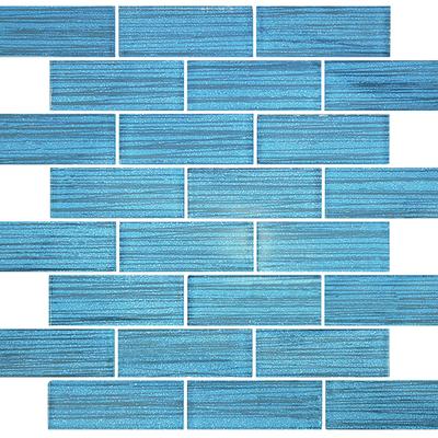 Pinnacle Metallic Blue 1.5x4 Glass Mosaic 12"x12" Pool Tile
