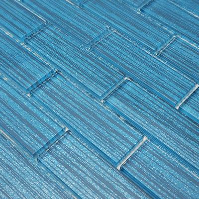 Pinnacle Metallic Blue 1.5x4 Glass Mosaic 12"x12" Pool Tile - Hover