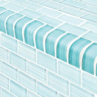 Watercolors Trim Seafoam Blend 1x2 Glass Bullnose Pool Tile (Covering 1 Linear Foot)