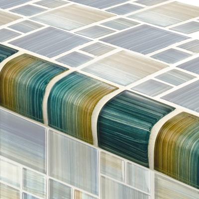 Watercolors Trim Aqua Blend 2x2 Glass Bullnose Pool Tile (Covering 1 Linear Foot)
