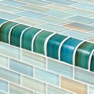 Watercolors Trim Aqua Blend 1x2 Glass Bullnose Pool Tile (Covering 1 Linear Foot)