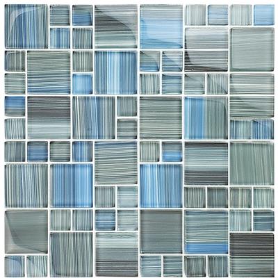 Watercolors Steel Blue Gray Blend Mixed Glass Mosaic 12"x12" Pool Tile