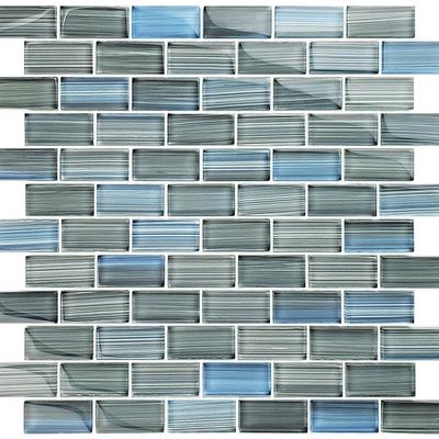 Watercolors Steel Blue Gray Blend 1x2 Glass Mosaic 12"x12" Pool Tile