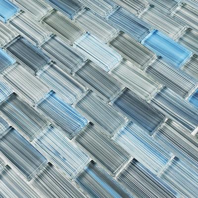 Watercolors Steel Blue Gray Blend 1x2 Glass Mosaic 12"x12" Pool Tile - Hover