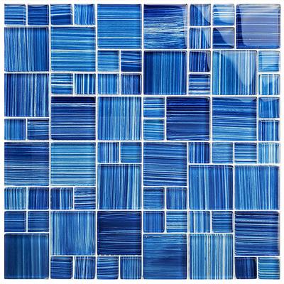 Watercolors Caribbean Blue Blend Mixed Glass Mosaic 12"x12" Pool Tile