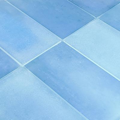 Sea Glass Tumbled Blue 3x6 Glass Mosaic 12"x12" Pool Tile - Hover