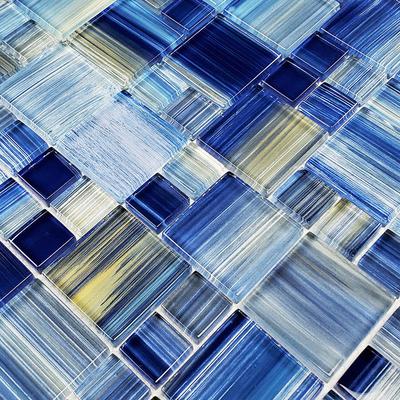 Watercolors Blue Blend Mixed Glass Mosaic 12"x12" Pool Tile - Hover