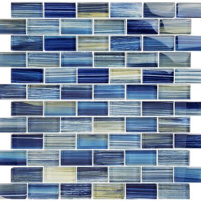 Watercolors Blue Blend 1x2 Glass Mosaic 12"x12" Pool Tile