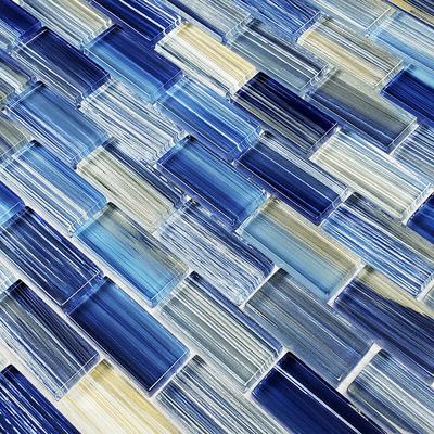 Watercolors Blue Blend 1x2 Glass Mosaic 12"x12" Pool Tile - Hover