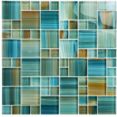 Watercolors Aqua Blend Mixed Glass Mosaic 12"x12" Pool Tile