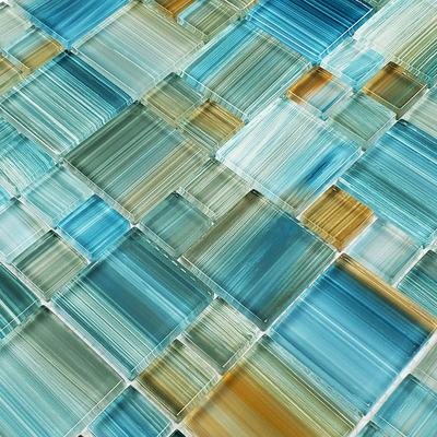 Watercolors Aqua Blend Mixed Glass Mosaic 12"x12" Pool Tile - Hover