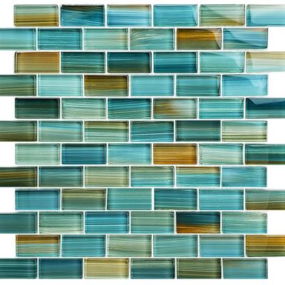 Watercolors Aqua Blend 1x2 Glass Mosaic 12"x12" Pool Tile