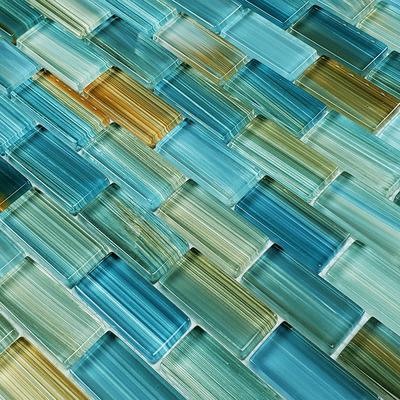 Watercolors Aqua Blend 1x2 Glass Mosaic 12"x12" Pool Tile - Hover