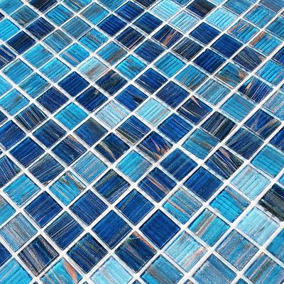 Venetian Blue Copper Blend 3/4x3/4 Glass Mosaic 12 7/8" x 12 7/8" Pool Tile - Hover