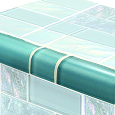 Twilight Trim Turquoise Mixed Glass Bullnose Pool Tile (Covering 1 Linear Foot)