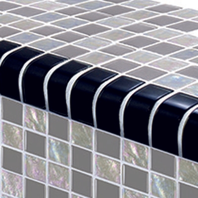 Twilight Trim Black 1x2 Glass Bullnose Pool Tile (Covering 1 Linear Foot)