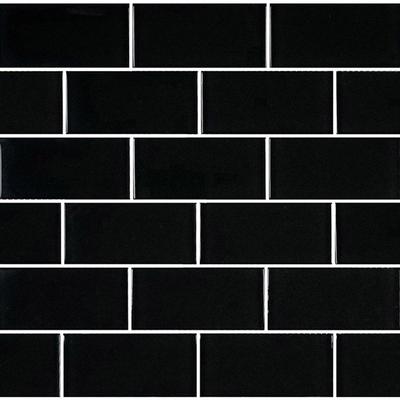 Subway Black 2x4 Glass Mosaic 12"x12" Pool Tile