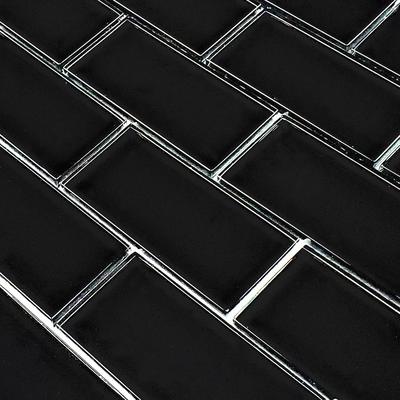 Subway Black 2x4 Glass Mosaic 12"x12" Pool Tile - Hover