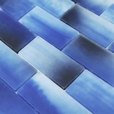 Subway Frosted Sky 2x4 Glass Mosaic 12"x12" Pool Tile - Hover