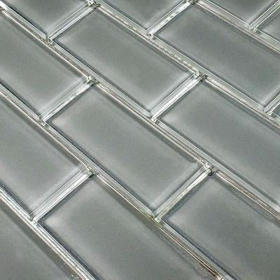 Subway Gray 2x4 Glass Mosaic 12"x12" Pool Tile - Hover