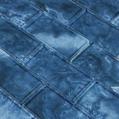 Subway Gunmetal Blue 2x4 Glass Mosaic 12"x12" Pool Tile - Hover
