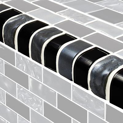 Titanium Trim Black Blend Glass Bullnose Pool Tile (Covering 1 Linear Foot)